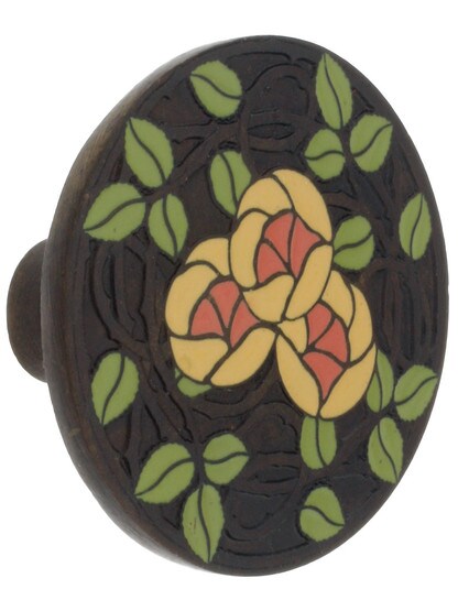 1 7/16 inch Diameter Delaney's Rose Knob in Dark Brass/Coral.